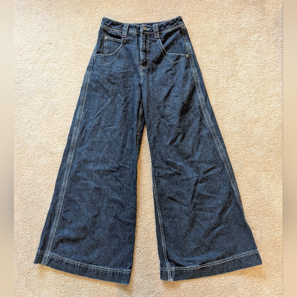 Y2K ALAB 32" Digital Rave Skater Wide Leg Blue Denim Jeans